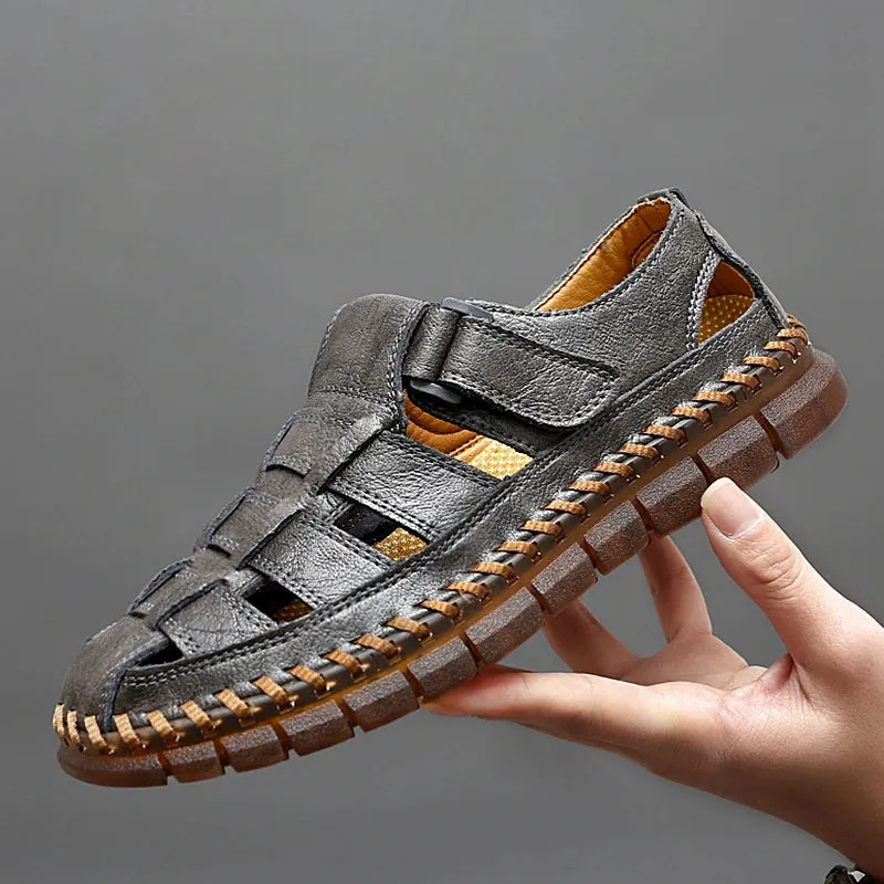 Hnzxzm Genuine Leather Men Shoes handmade sewing Summer New Men's Sandals Men Sandals outdoor Fashion Sandals men