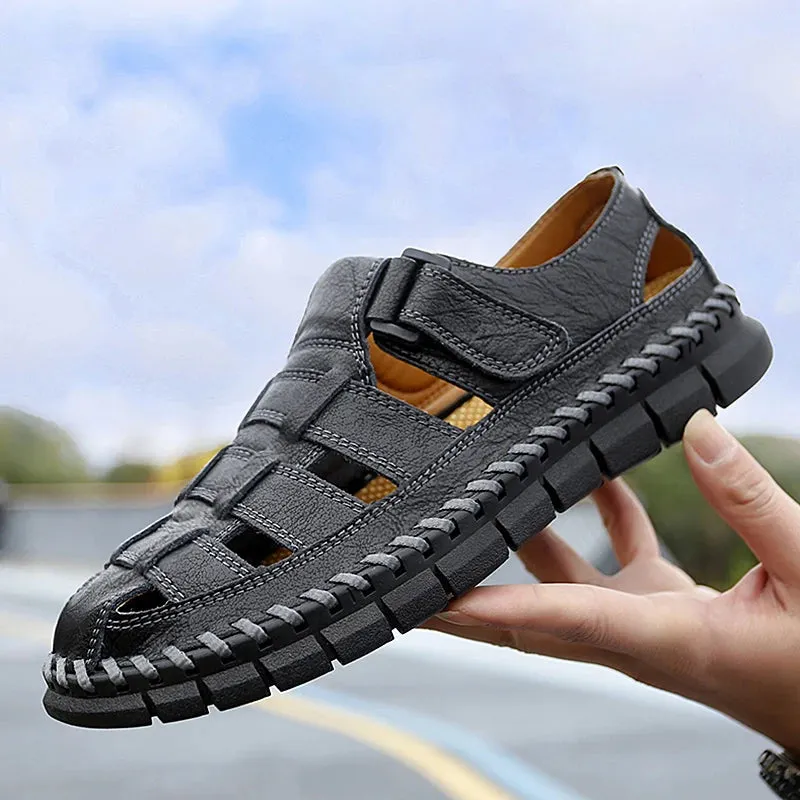 Hnzxzm Genuine Leather Men Shoes handmade sewing Summer New Men's Sandals Men Sandals outdoor Fashion Sandals men