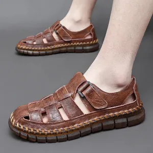 Hnzxzm Genuine Leather Men Shoes handmade sewing Summer New Men's Sandals Men Sandals outdoor Fashion Sandals men