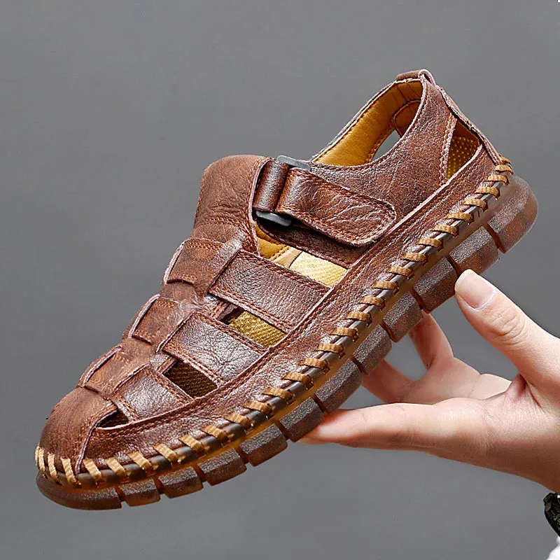Hnzxzm Genuine Leather Men Shoes handmade sewing Summer New Men's Sandals Men Sandals outdoor Fashion Sandals men