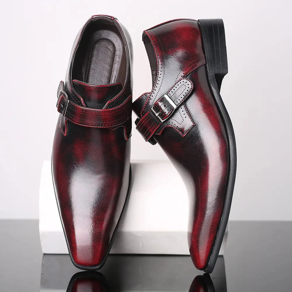 Hnzxzm Men's Fashion Vintage Buckle Derby Shoes Men Leather Dress Shoes Wedding Party Shoes Mens Business Office Oxfords Slip-On Flats