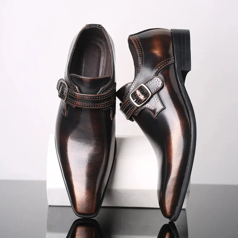 Hnzxzm Men's Fashion Vintage Buckle Derby Shoes Men Leather Dress Shoes Wedding Party Shoes Mens Business Office Oxfords Slip-On Flats