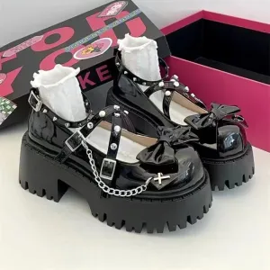 Hnzxzm Women Mary Jane Shoes Lolita Solid Color Spring 2024 Hot Sale Fashion Butterfly Knot Outdoors Thick with Non-slip Female Shoes