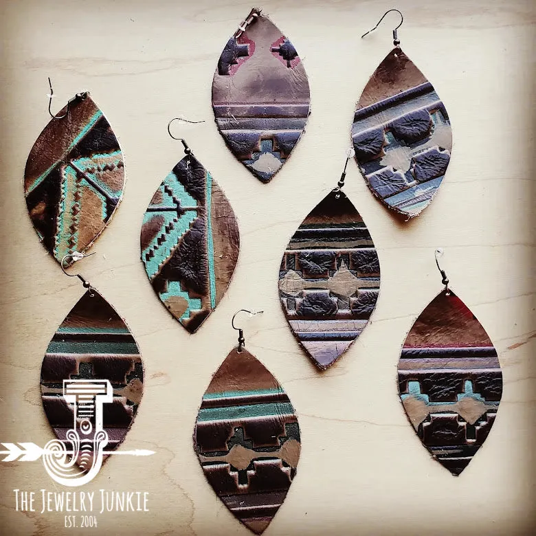 Leather Oval Earrings in Turquoise Navajo 217f