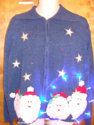 Santa Foursome Crazy Christmas Sweater with Lights