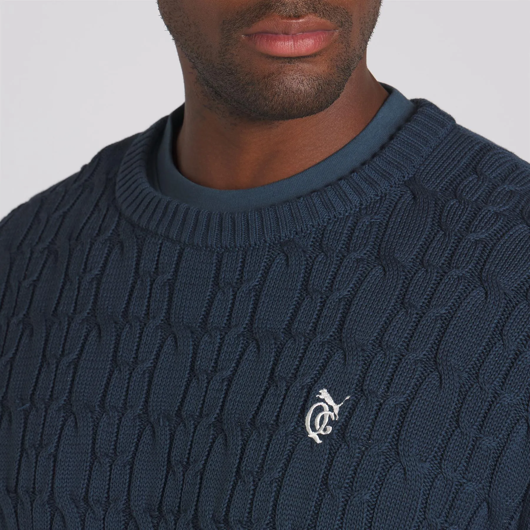 X QGC Cable Knit Sweater Dark Night - SS24