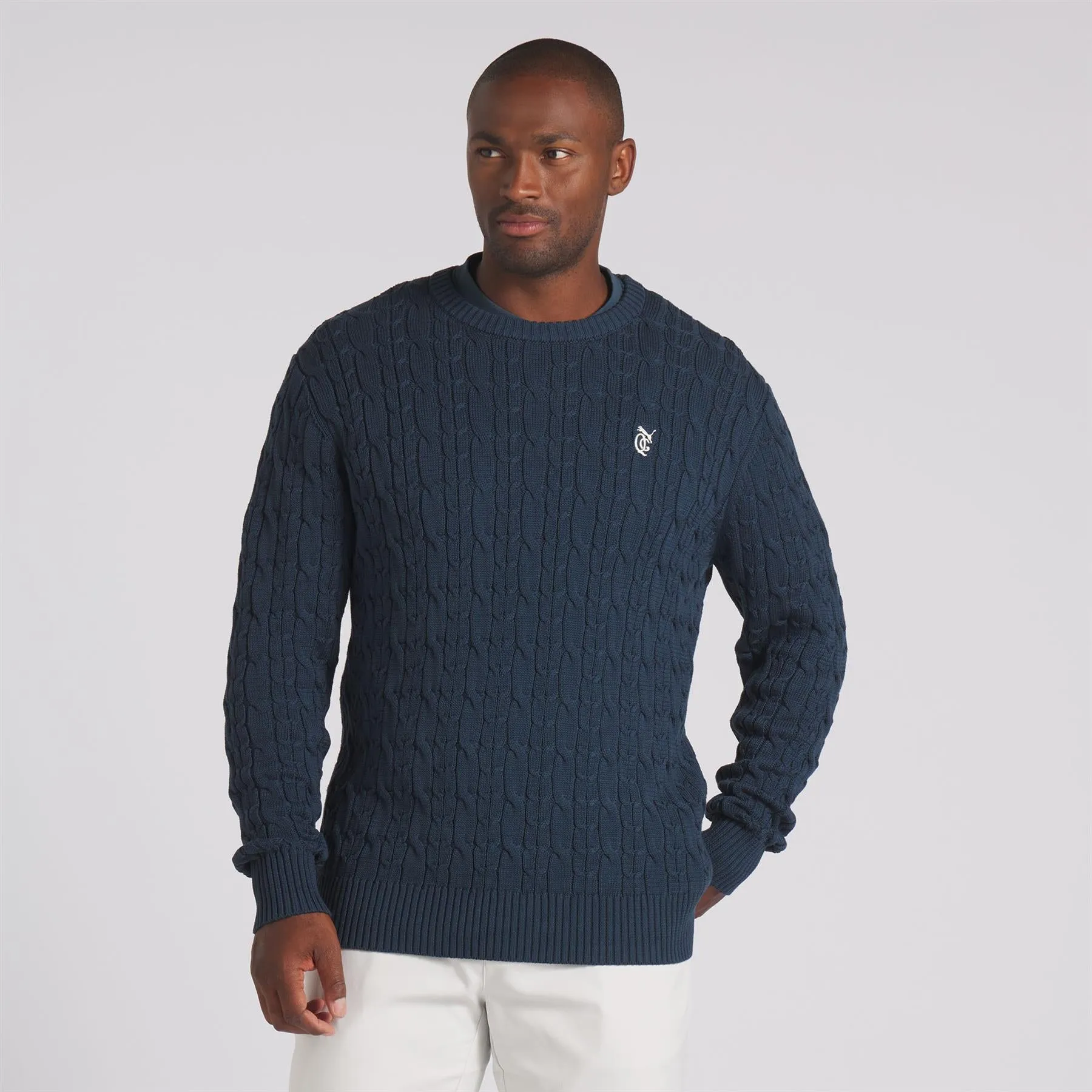 X QGC Cable Knit Sweater Dark Night - SS24